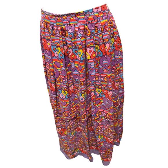 Vintage 1980s Handmade Heart Pattern Long Maxi Skirt Gathered - Picture 3 of 11